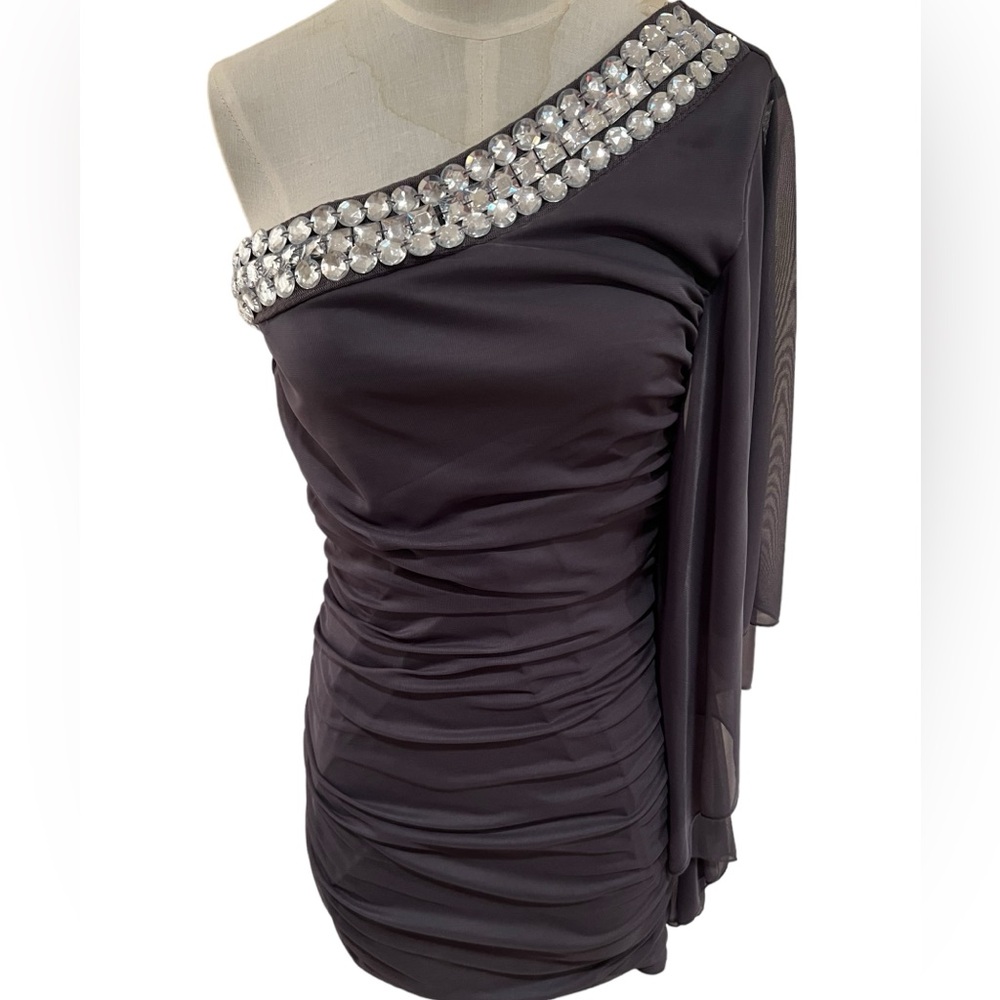 Ruby Rox One Shoulder Rimestone Neckline Dress - Picture 4 of 10